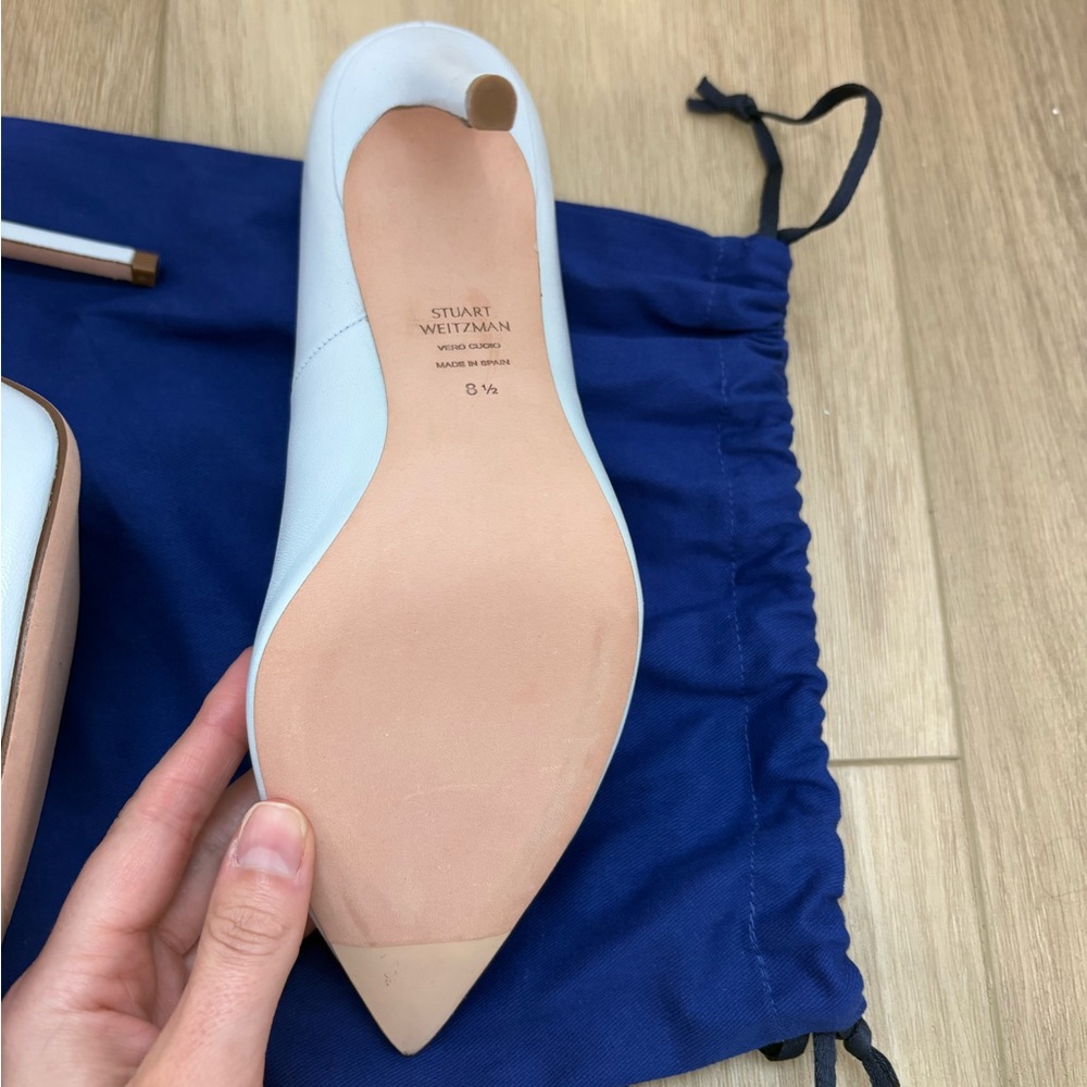 Stuart Weitzman Anny Baby Blue Pointed Toe Leather Pumps - Picture 6 of 7